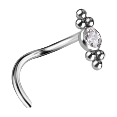 Titanium  ASTM F-136 Double ornate design nose twirl with a white premium zirconia stone