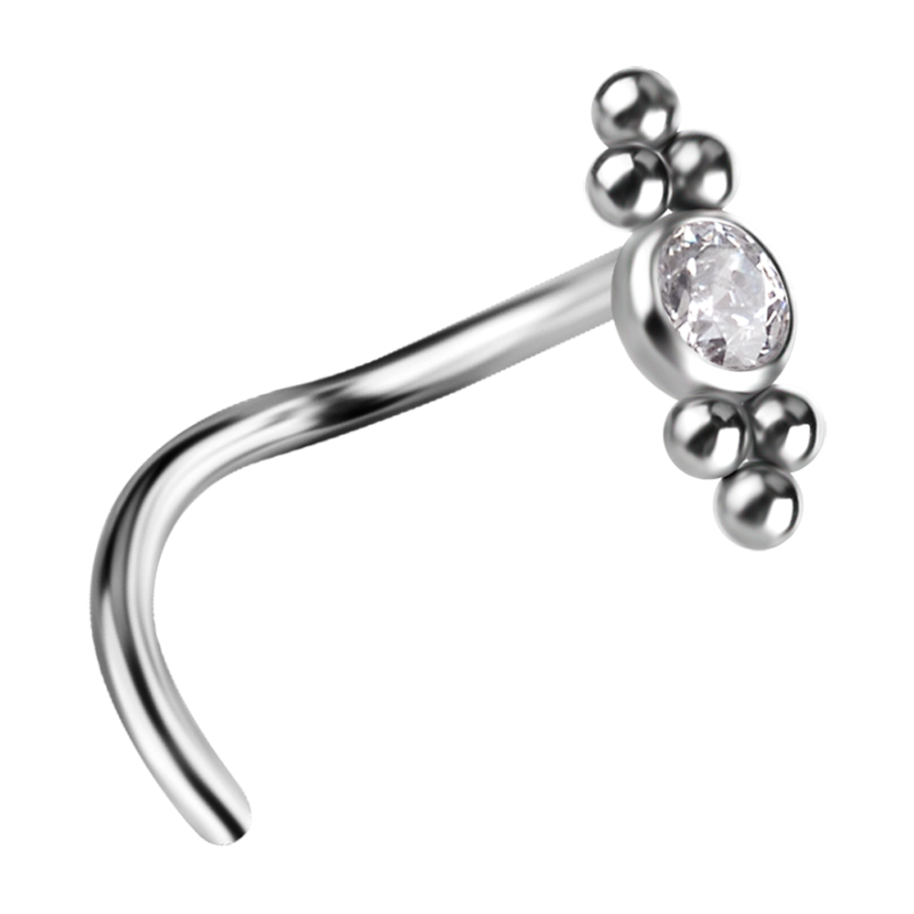 Titanium  ASTM F-136 Double ornate design nose twirl with a white premium zirconia stone