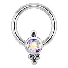 Load image into Gallery viewer, Titanium ASTM-136 disc closure ring with a aurora borealis premium zirconia ornate cluster captive disc

