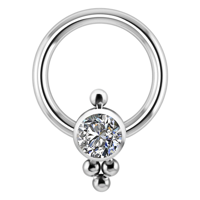 Titanium ASTM-136 disc closure ring with a white premium zirconia ornate cluster captive disc