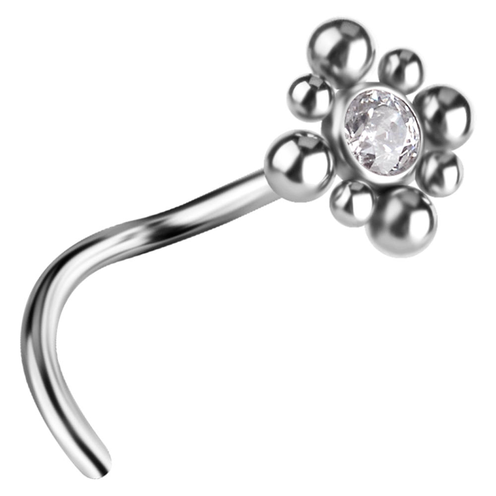Titanium ASTM F-136 Square ornate design with a white premium zirconia stone