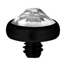 Load image into Gallery viewer, A high-quality titanium disc attachment with a sparkling crystal designed for Dermal Anchors with a threaded screw for internally threaded piercing jewellery.
