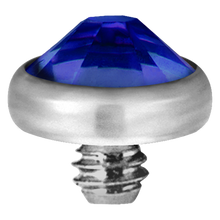 Load image into Gallery viewer, A high-quality titanium disc attachment with a sparkling crystal designed for Dermal Anchors with a threaded screw for internally threaded piercing jewellery.
