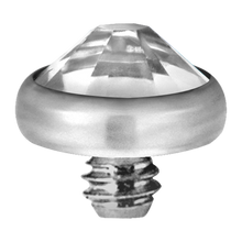 Load image into Gallery viewer, A high-quality titanium disc attachment with a sparkling crystal designed for Dermal Anchors with a threaded screw for internally threaded piercing jewellery.
