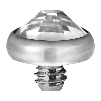 A high-quality titanium disc attachment with a sparkling crystal designed for Dermal Anchors with a threaded screw for internally threaded piercing jewellery.