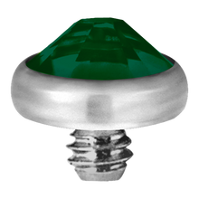 Load image into Gallery viewer, A high-quality titanium disc attachment with a sparkling crystal designed for Dermal Anchors with a threaded screw for internally threaded piercing jewellery.
