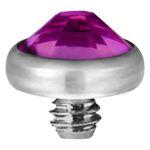 Load image into Gallery viewer, A high-quality titanium disc attachment with a sparkling crystal designed for Dermal Anchors with a threaded screw for internally threaded piercing jewellery.
