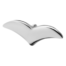 Load image into Gallery viewer, A titanium internally threaded attachment with a flat top shaped like a simple bird 
