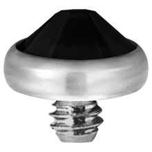 Load image into Gallery viewer, A high-quality titanium disc attachment with a sparkling crystal designed for Dermal Anchors with a threaded screw for internally threaded piercing jewellery.
