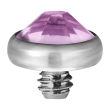 Load image into Gallery viewer, A high-quality titanium disc attachment with a sparkling crystal designed for Dermal Anchors with a threaded screw for internally threaded piercing jewellery.
