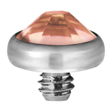 Load image into Gallery viewer, A high-quality titanium disc attachment with a sparkling crystal designed for Dermal Anchors with a threaded screw for internally threaded piercing jewellery.
