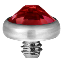 Load image into Gallery viewer, A high-quality titanium disc attachment with a sparkling crystal designed for Dermal Anchors with a threaded screw for internally threaded piercing jewellery.
