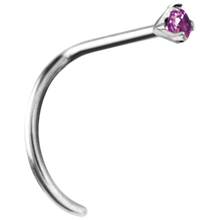 Load image into Gallery viewer, Titanium amethyst prong set nose twirl stud
