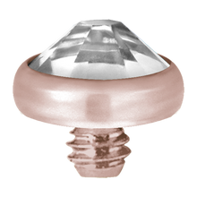 Load image into Gallery viewer, A high-quality titanium disc attachment with a sparkling crystal designed for Dermal Anchors with a threaded screw for internally threaded piercing jewellery.
