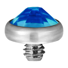 Load image into Gallery viewer, A high-quality titanium disc attachment with a sparkling crystal designed for Dermal Anchors with a threaded screw for internally threaded piercing jewellery.
