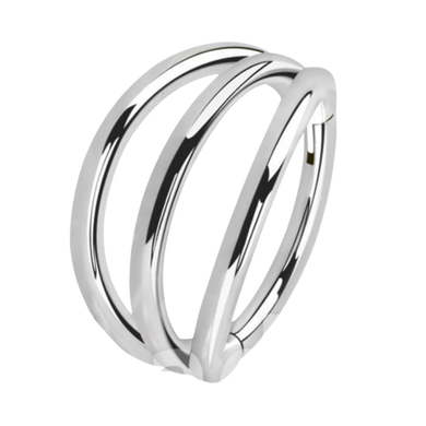 Titanium hinged ring with a design to make it look like 3 rings