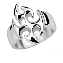 Load image into Gallery viewer, Silver steel ring with a detailed design on a white background

