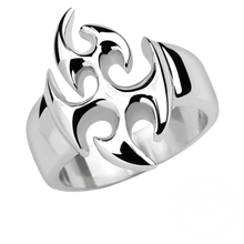 Load image into Gallery viewer, Silver steel ring with a detailed design on a white background
