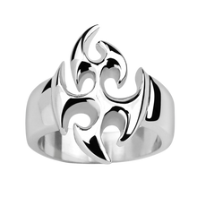 Load image into Gallery viewer, Silver steel ring with a detailed design on a white background
