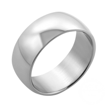 Load image into Gallery viewer, Wide silver stainless steel comfort ring on transparent background
