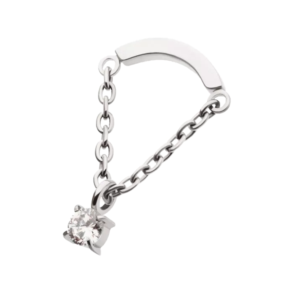 INVICTUS Titanium Curved Bar with Single Connecting Chain & Prong-set Cubic Zirconia Threadless Attachment