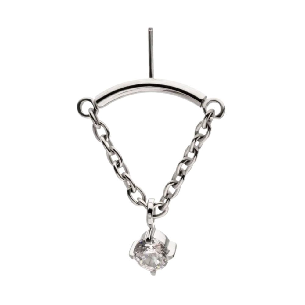INVICTUS Titanium Hidden Helix Curved Bar with CZ Gem Chain Dangle Threadless Attachment