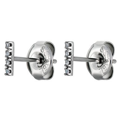 A pair of surgical steel stud earrings featuring a straight bar design with cubic zirconia embellishments.