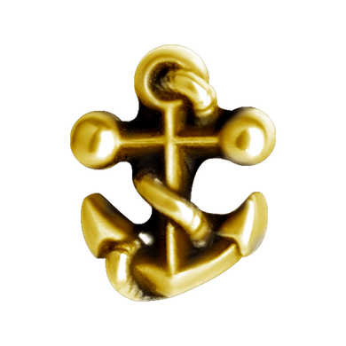 a 24k PVD gold surgical steel anchor shaped internally threaded attachment 