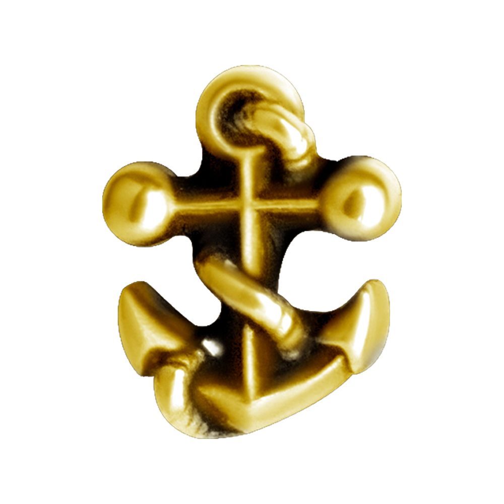 a 24k PVD gold surgical steel anchor shaped internally threaded attachment 