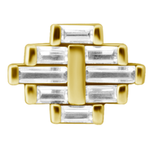 Load image into Gallery viewer, A 24k gold PVD surgical steel Art Deco style attachment with Baguette shaped Cubic Zirconias.
