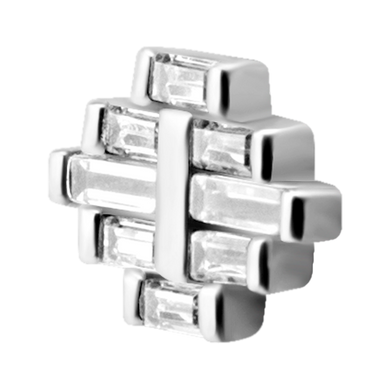 A steel Art Deco style attachment with Baguette shaped Cubic Zirconias.