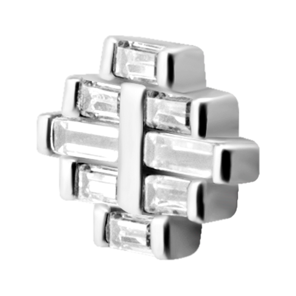 A steel Art Deco style attachment with Baguette shaped Cubic Zirconias.