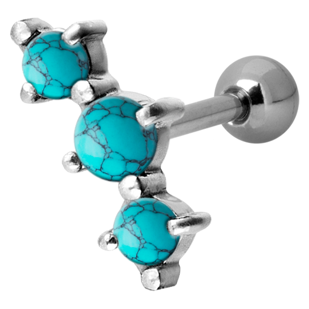 3 Jewelled Prong Set Turquoise Micro Barbell