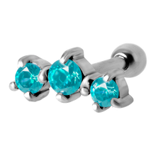 Load image into Gallery viewer, 3 Jewelled Prong Set Micro Barbell
