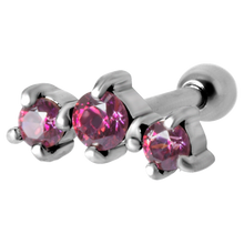 Load image into Gallery viewer, 3 Jewelled Prong Set Micro Barbell

