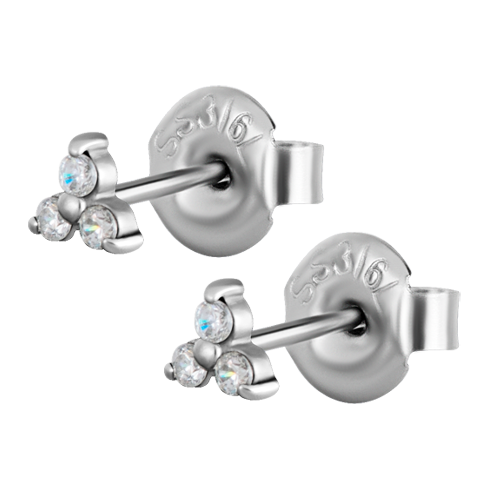 Trinity Ear Studs set with Cubic Zirconia - Large