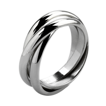 Load image into Gallery viewer, A highly polished stainless steel interlocking triple band finger band ring.
