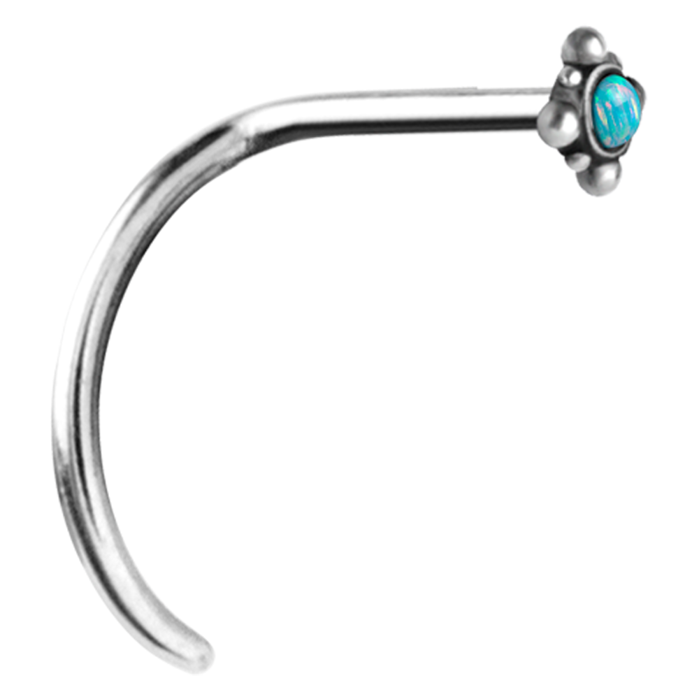 Square Ornate Opal Curved Nose Stud