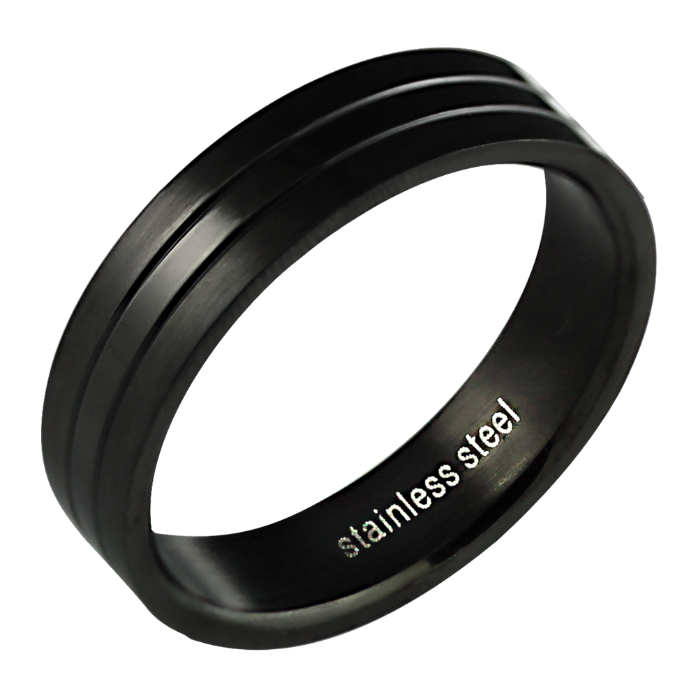 Black Steel Double Grooved Band