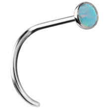 Load image into Gallery viewer, Titanium nose twirl stud with a bezel-set lab-created opal 

